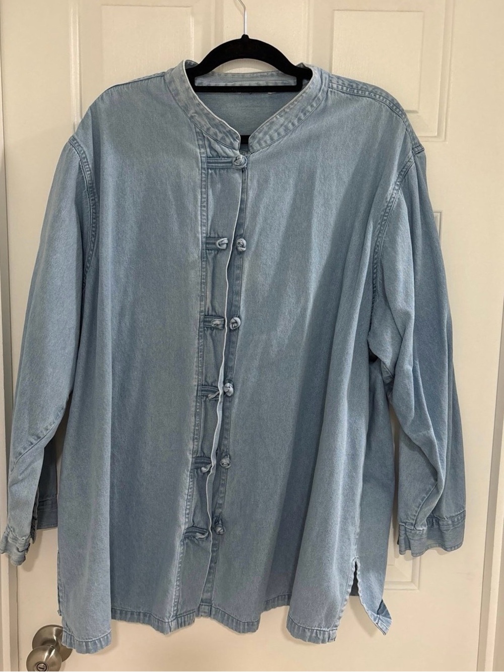Light Denim Vintage Roaman’s Mandarin Collar Button-Front Jacket 3x